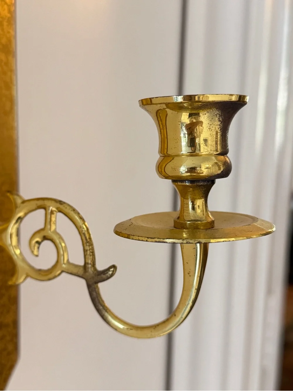 Vintage Set of 2 Home Interiors Gold Wall Scones, Wood & Brass Candle Holders